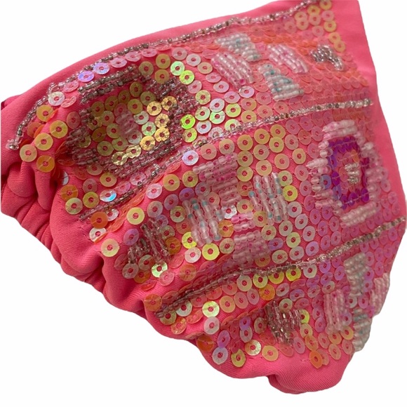 Pink Sequin Triangle Bikini Swim Top - Picture 7 of 15